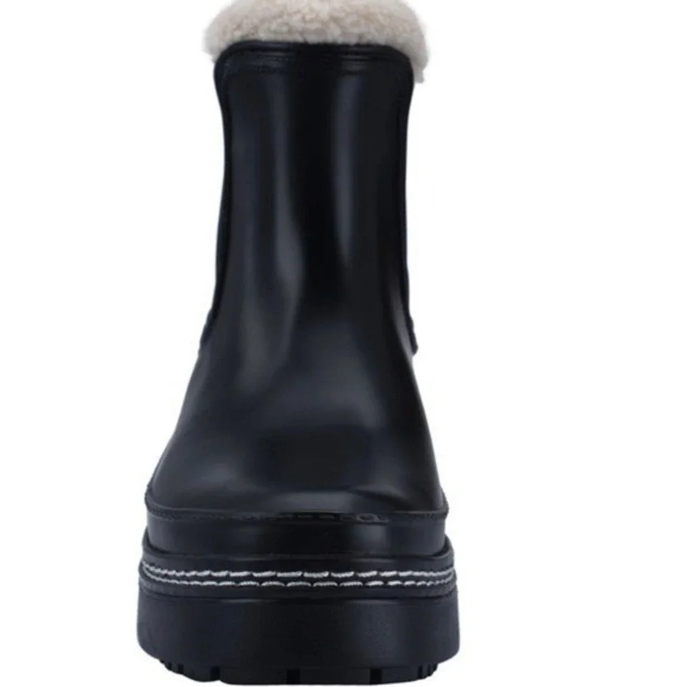 Marc Fisher LTD Fargo Dark Blue Faux Shearling Lined Lug Sole Rain Boots Size 6M